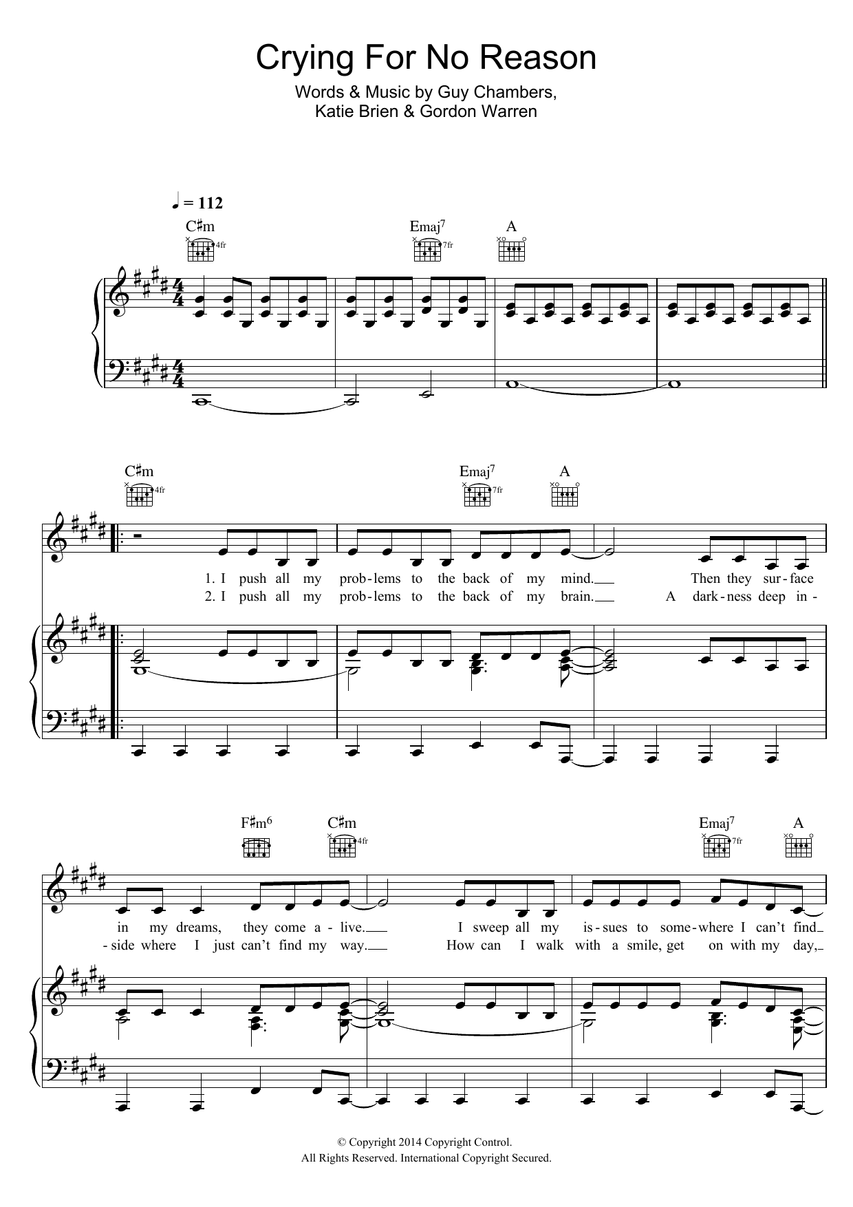 Katy B Crying For No Reason sheet music notes and chords arranged for Piano, Vocal & Guitar Chords