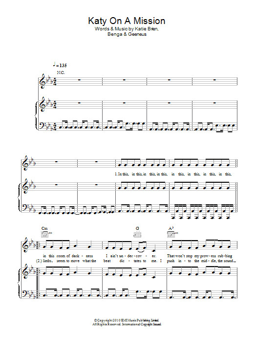 Katy B Katy On A Mission sheet music notes and chords arranged for Piano, Vocal & Guitar Chords