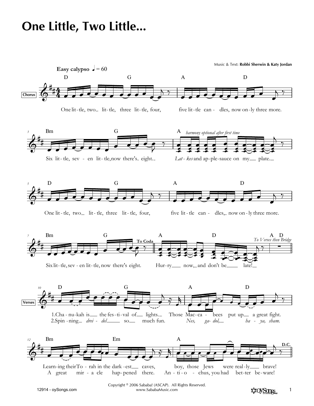 Katy Jordan One Little, Two Little sheet music notes and chords arranged for Lead Sheet / Fake Book
