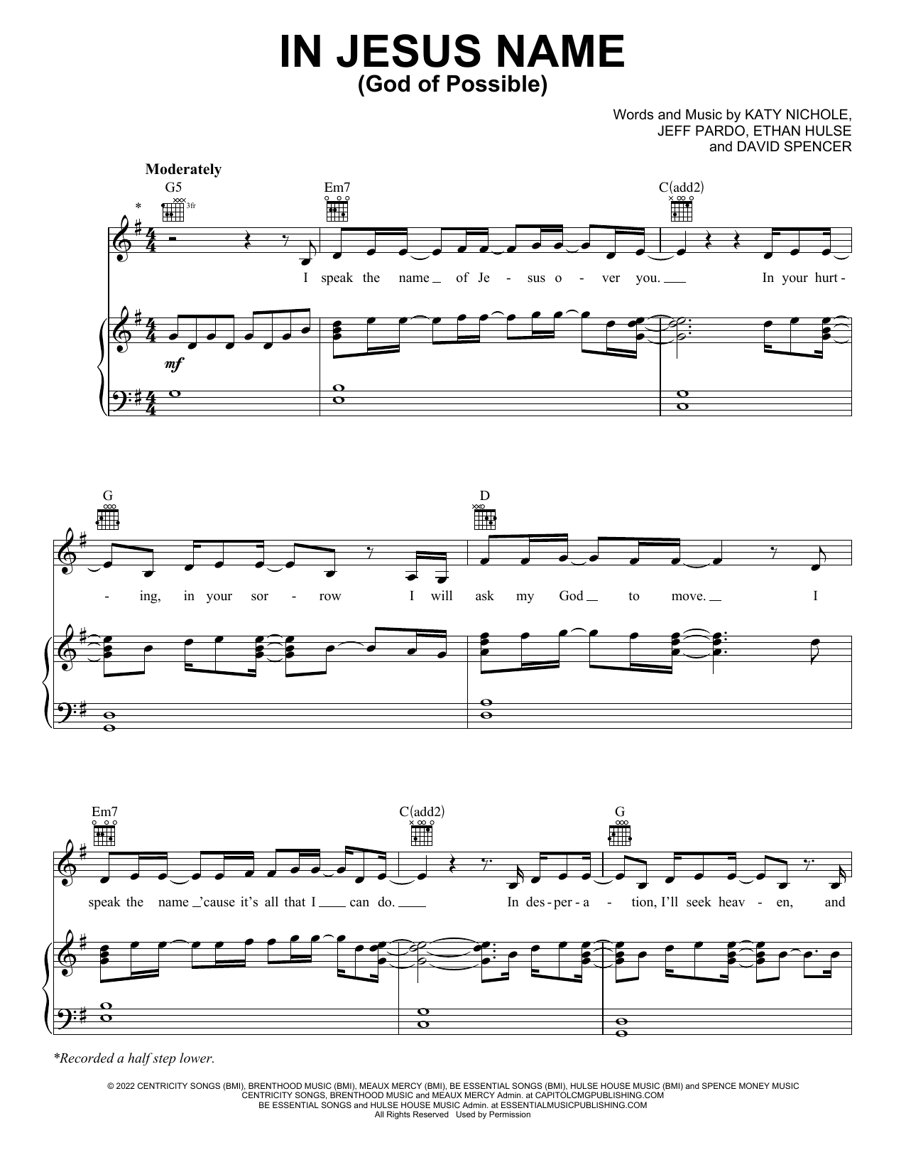 Katy Nichole In Jesus Name (God Of Possible) sheet music notes and chords arranged for Easy Piano