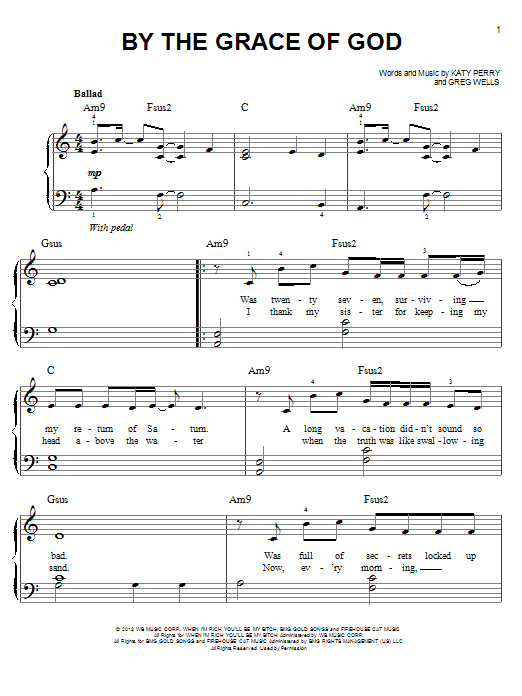 Katy Perry By The Grace Of God sheet music notes and chords arranged for Piano, Vocal & Guitar Chords (Right-Hand Melody)