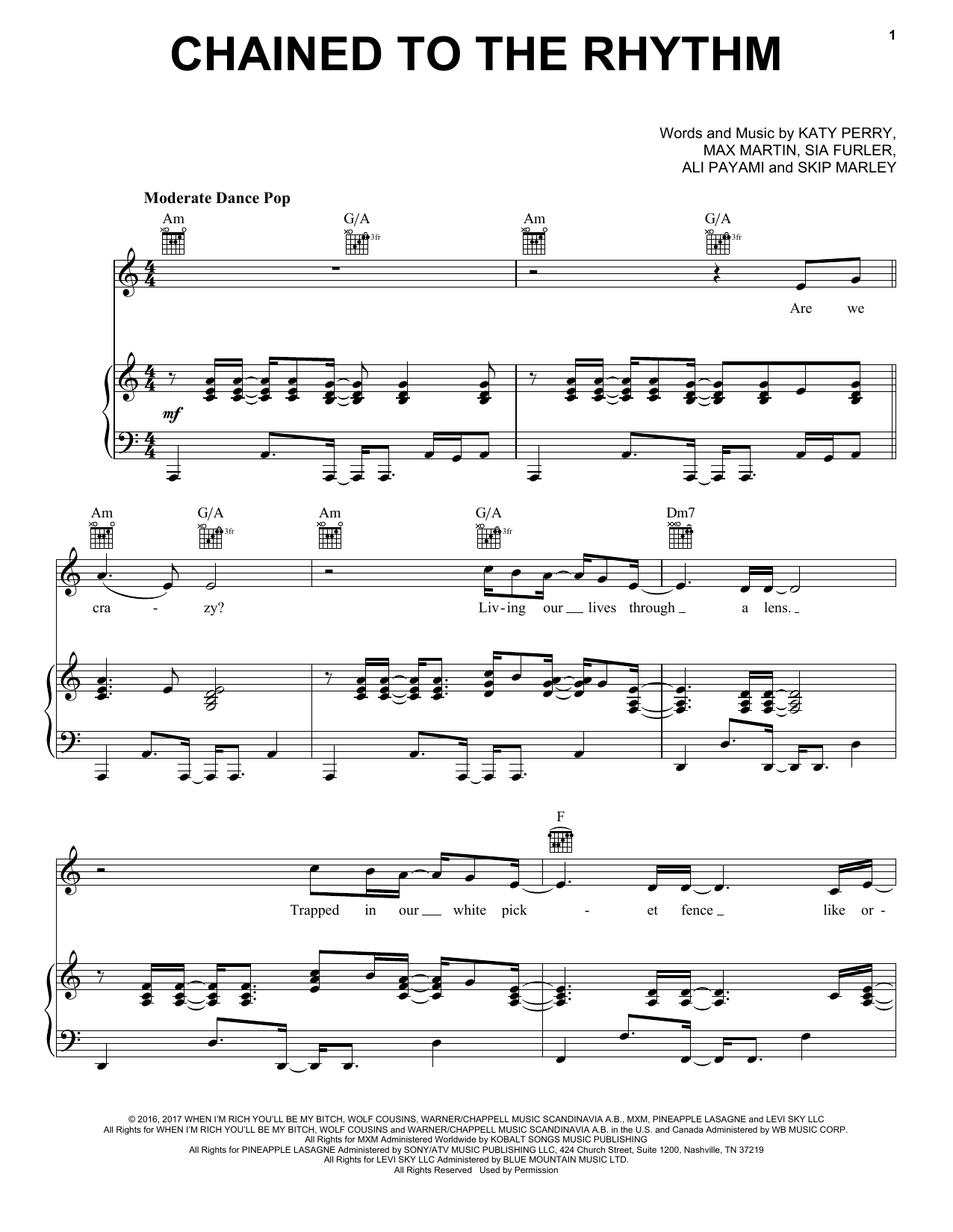 Katy Perry Chained To The Rhythm sheet music notes and chords arranged for Easy Piano