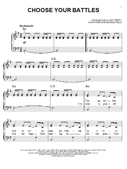 Katy Perry Choose Your Battles sheet music notes and chords arranged for Piano, Vocal & Guitar Chords (Right-Hand Melody)