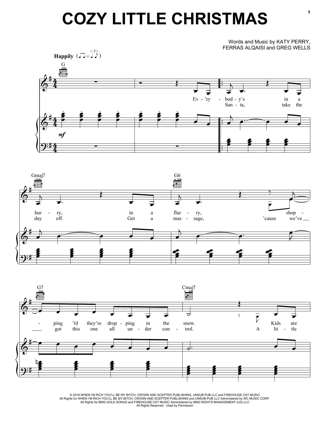 Katy Perry Cozy Little Christmas sheet music notes and chords arranged for Piano, Vocal & Guitar Chords (Right-Hand Melody)