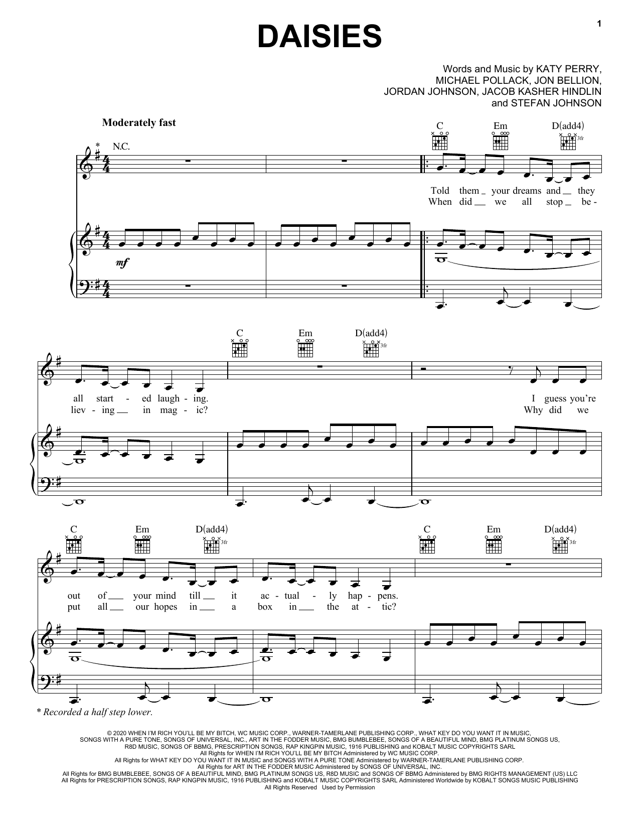 Katy Perry Daisies sheet music notes and chords arranged for Ukulele