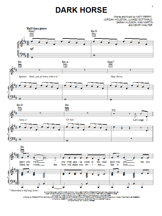 Katy Perry Dark Horse sheet music notes and chords arranged for Piano Solo