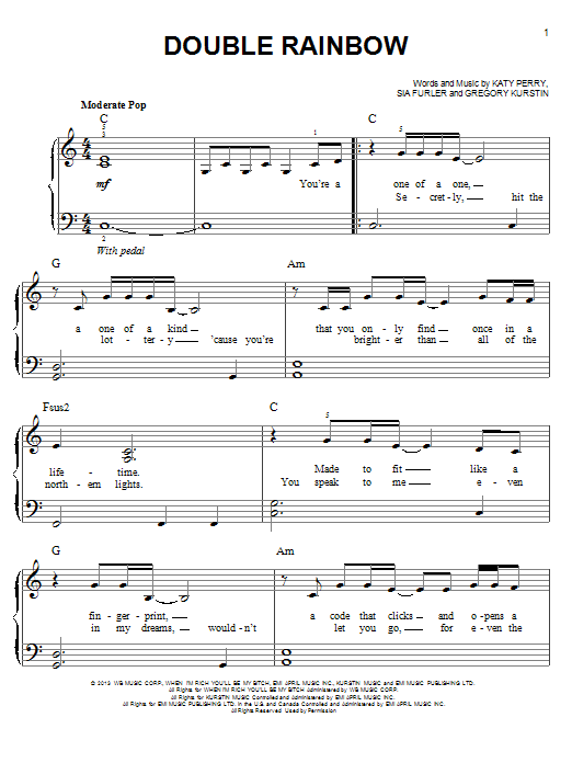 Katy Perry Double Rainbow sheet music notes and chords arranged for Piano, Vocal & Guitar Chords (Right-Hand Melody)