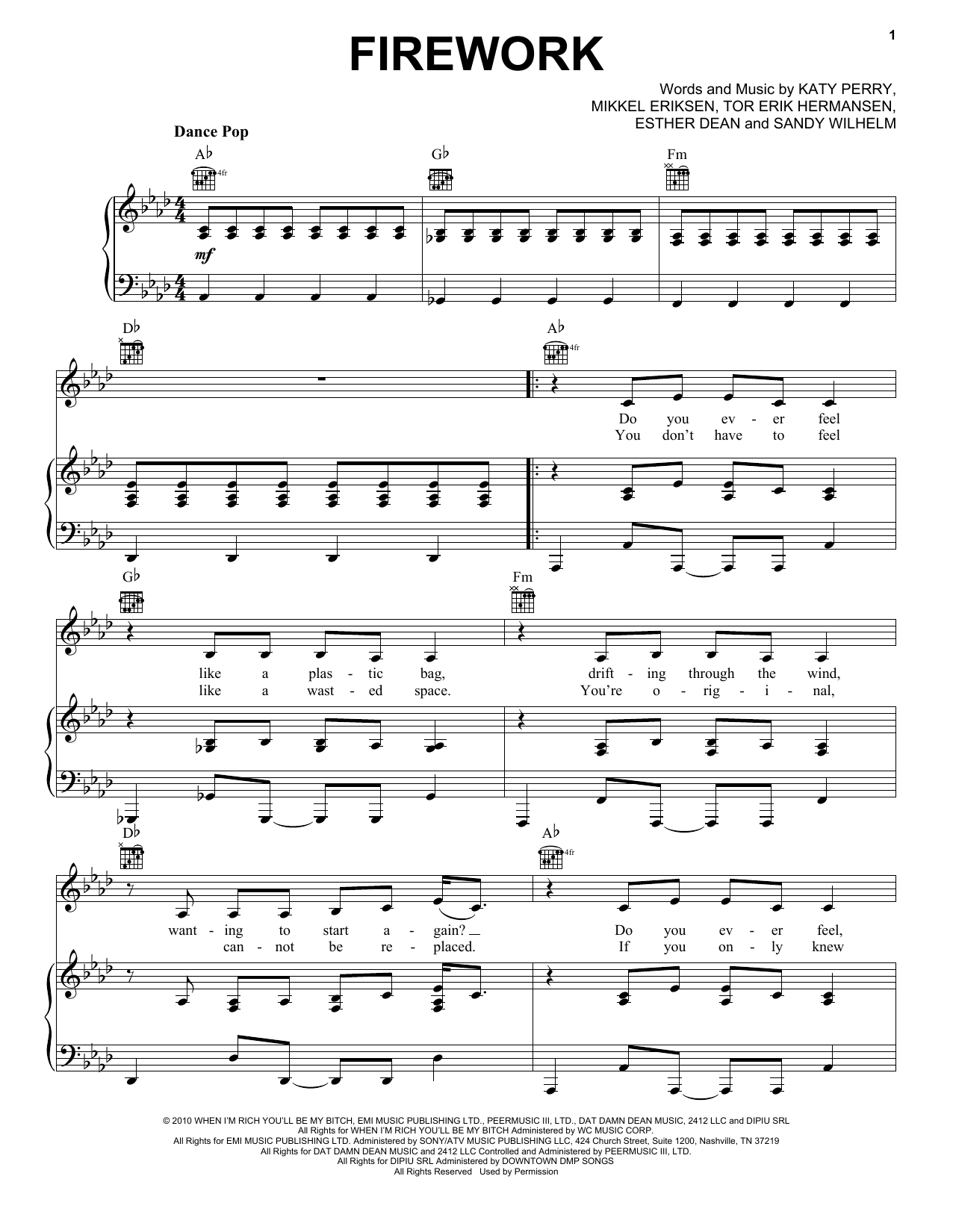 Katy Perry Firework sheet music notes and chords arranged for Cello Solo