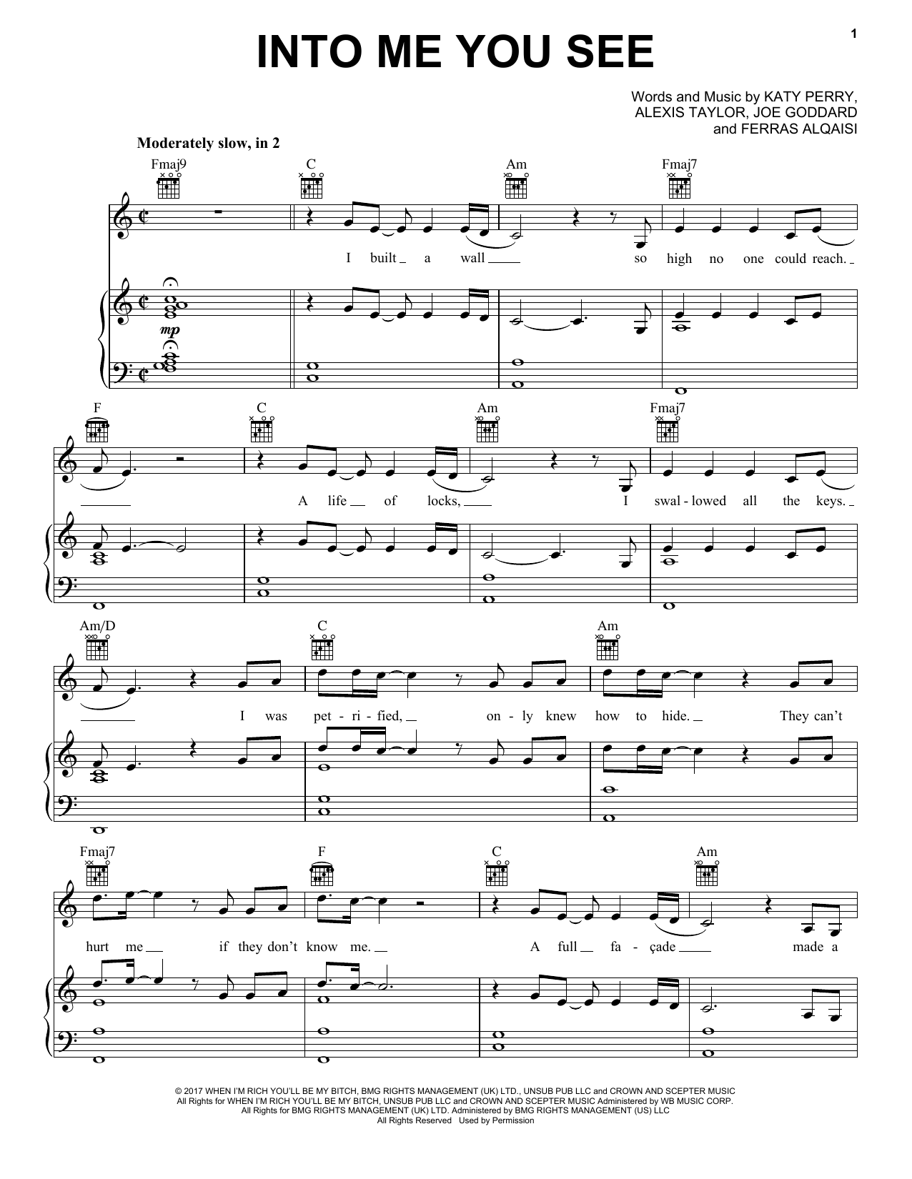 Katy Perry Into Me You See sheet music notes and chords arranged for Piano, Vocal & Guitar Chords (Right-Hand Melody)