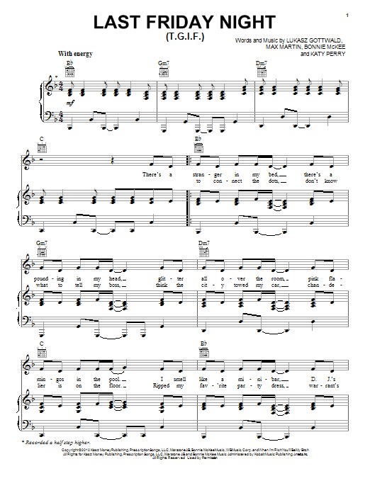 Katy Perry Last Friday Night (T.G.I.F.) sheet music notes and chords arranged for Easy Guitar Tab