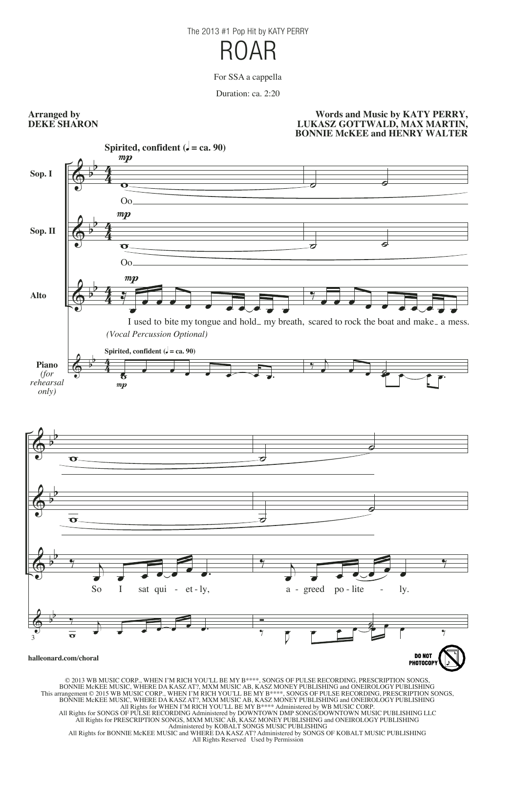 Deke Sharon Roar sheet music notes and chords arranged for SSA Choir