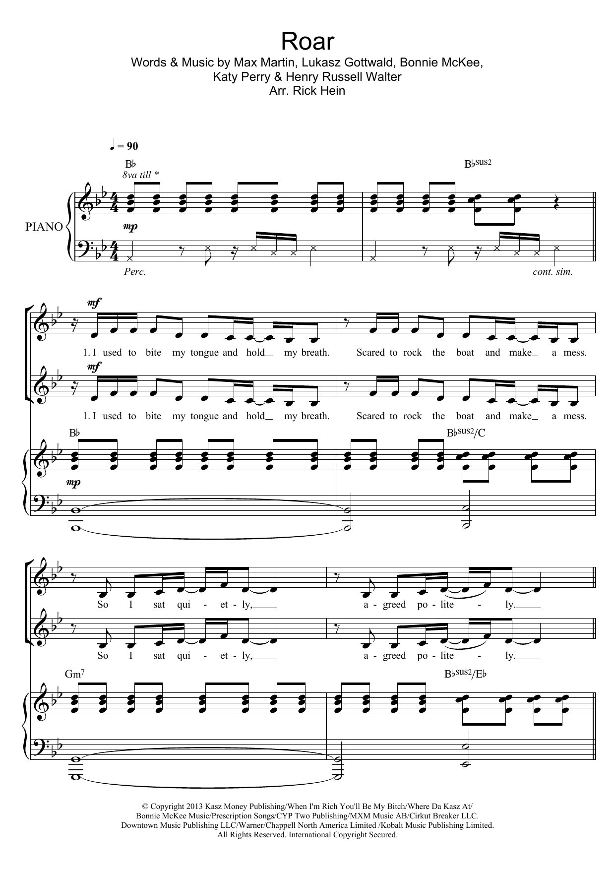 Katy Perry Roar (arr. Rick Hein) sheet music notes and chords arranged for 2-Part Choir