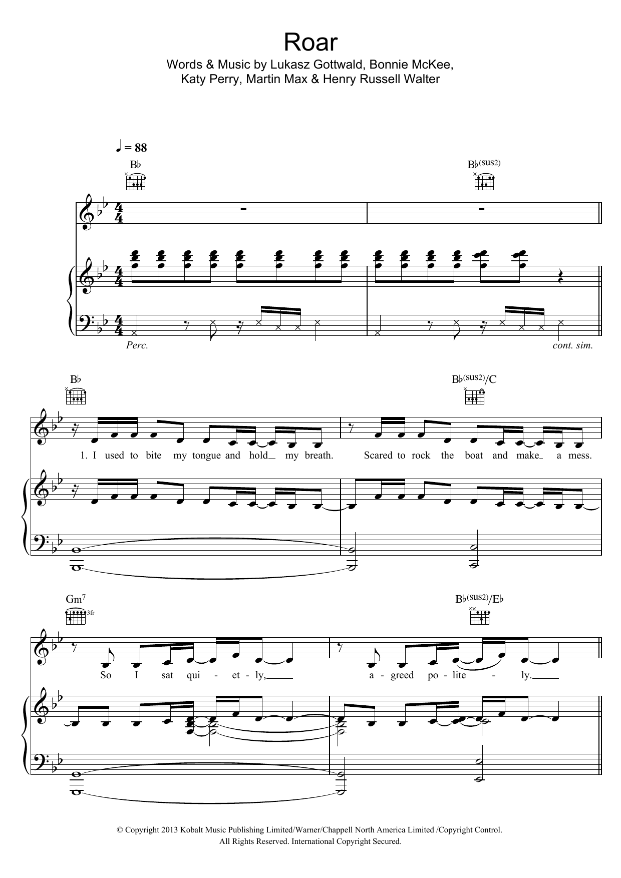 Katy Perry Roar sheet music notes and chords arranged for Bells Solo