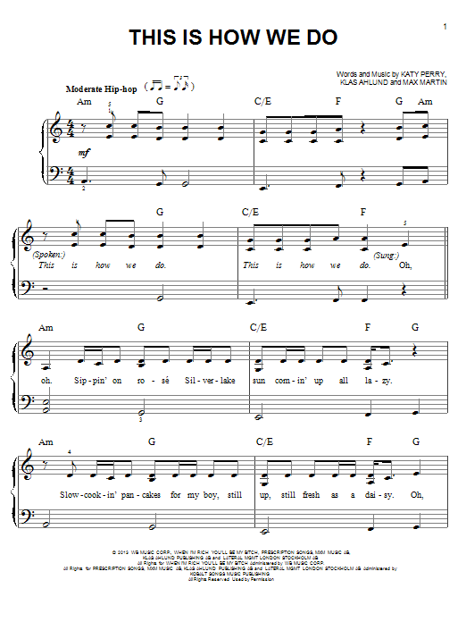 Katy Perry This Is How We Do sheet music notes and chords arranged for Piano, Vocal & Guitar Chords (Right-Hand Melody)