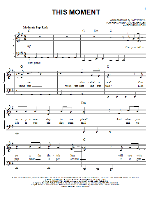 Katy Perry This Moment sheet music notes and chords arranged for Piano, Vocal & Guitar Chords (Right-Hand Melody)