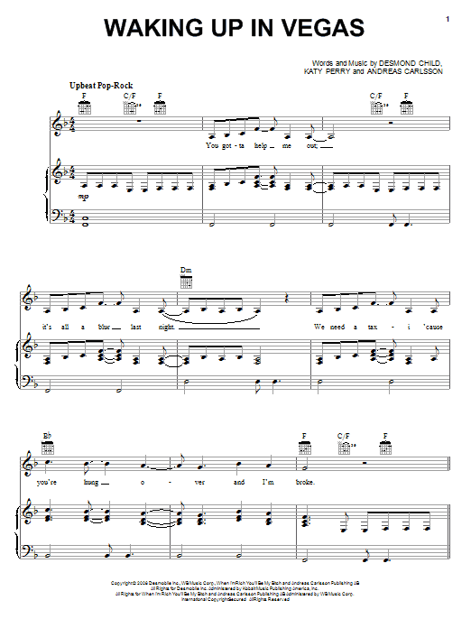 Katy Perry Waking Up In Vegas sheet music notes and chords arranged for Piano, Vocal & Guitar Chords (Right-Hand Melody)