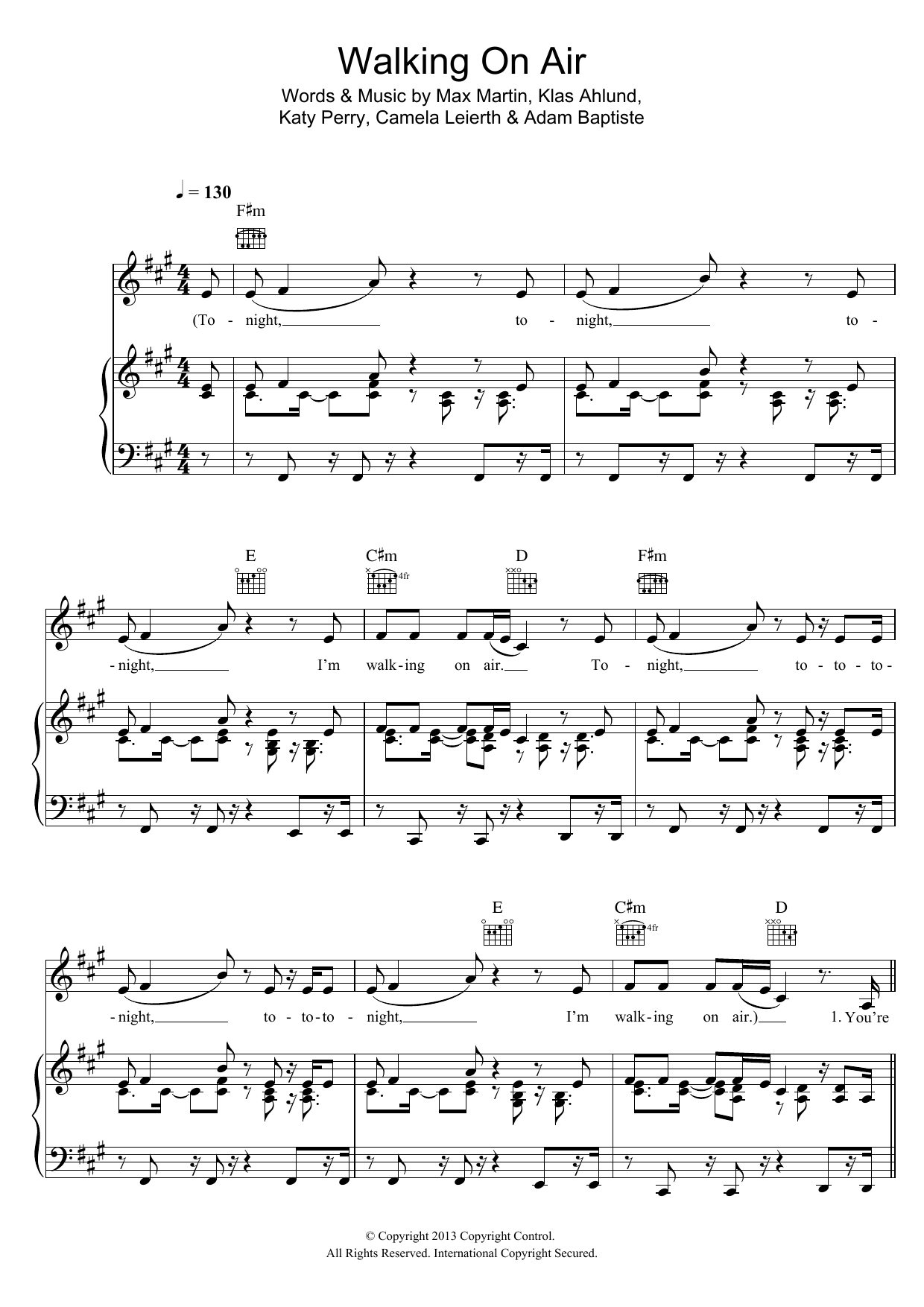 Katy Perry Walking On Air sheet music notes and chords arranged for Piano, Vocal & Guitar Chords