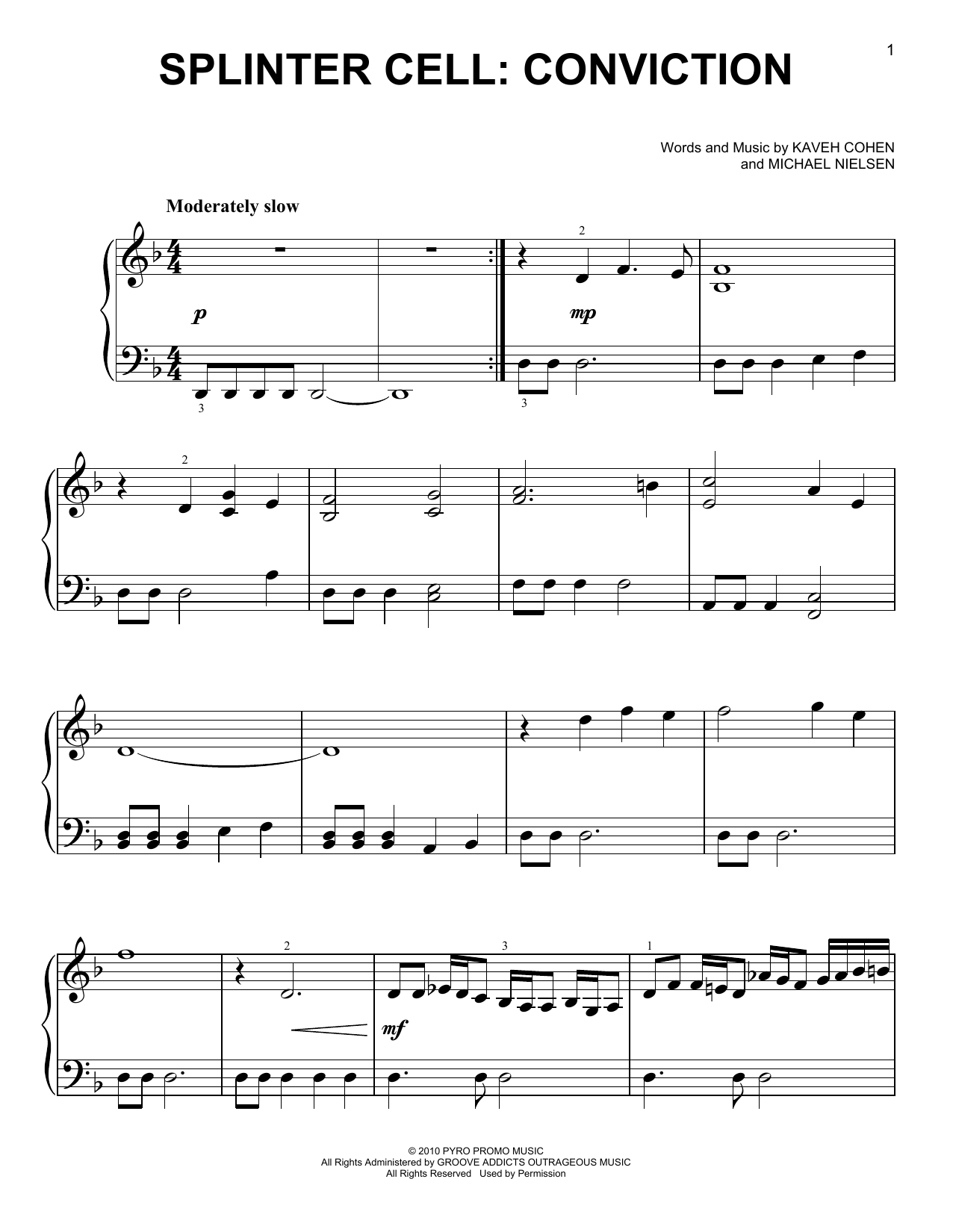 Kaveh Cohen & Michael Nielsen Splinter Cell: Conviction sheet music notes and chords arranged for Easy Piano