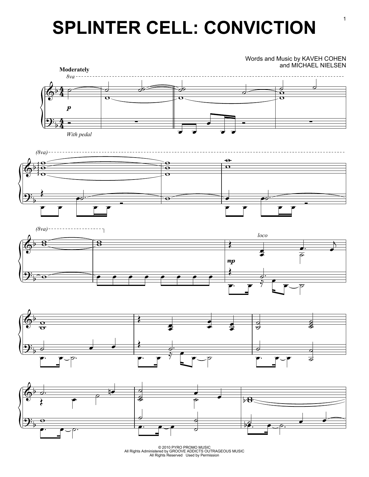 Kaveh Cohen Splinter Cell: Conviction sheet music notes and chords arranged for Piano Solo