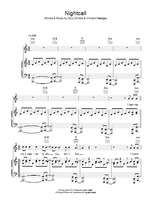Kavinsky Nightcall sheet music notes and chords arranged for Piano, Vocal & Guitar Chords