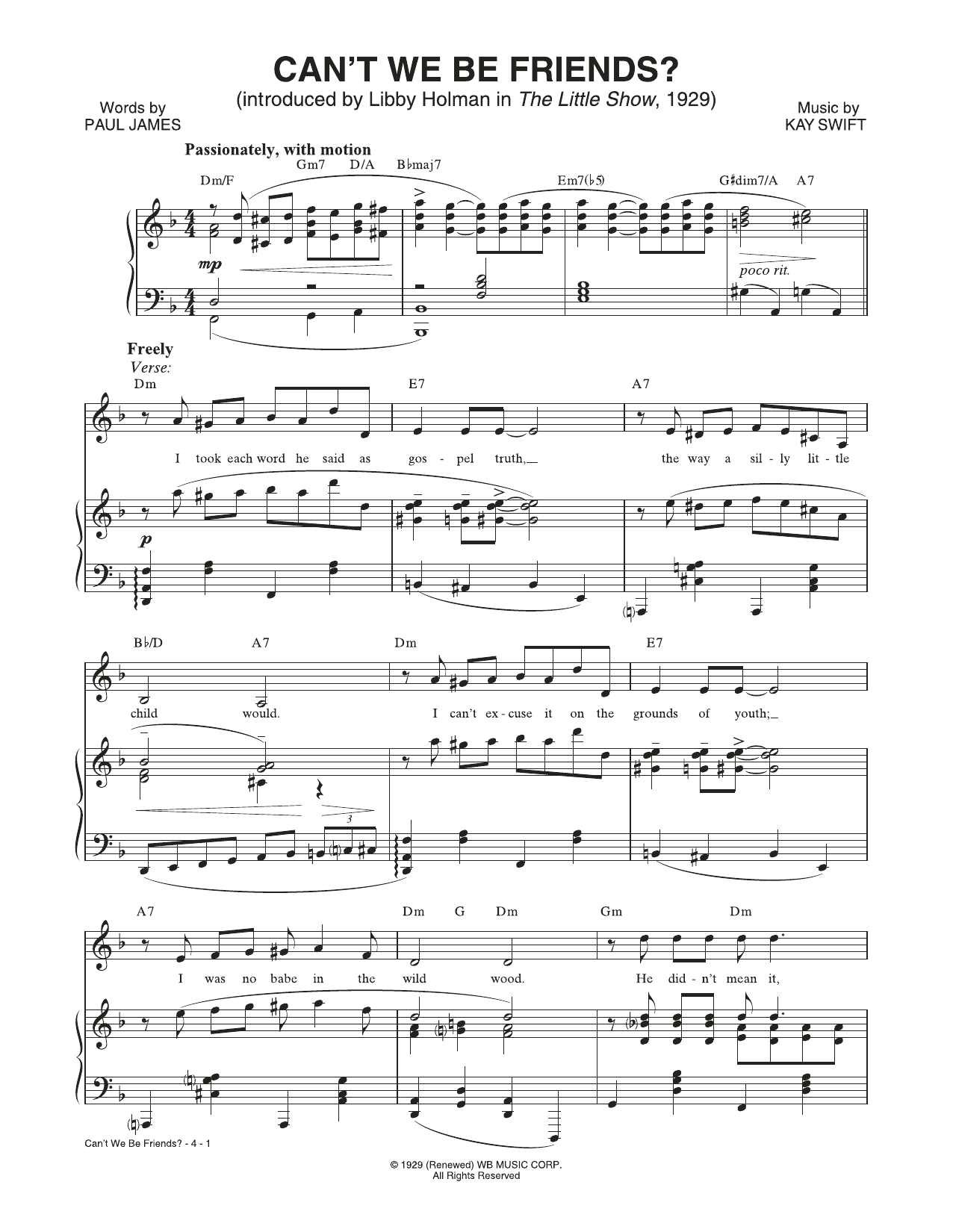 Kay Swift & Paul James Can't We Be Friends (from The Little Show) sheet music notes and chords arranged for Piano & Vocal
