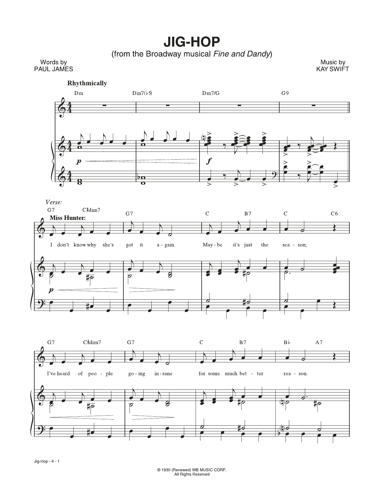 Kay Swift & Paul James Jig-Hop (from the musical Fine and Dandy) sheet music notes and chords arranged for Piano & Vocal