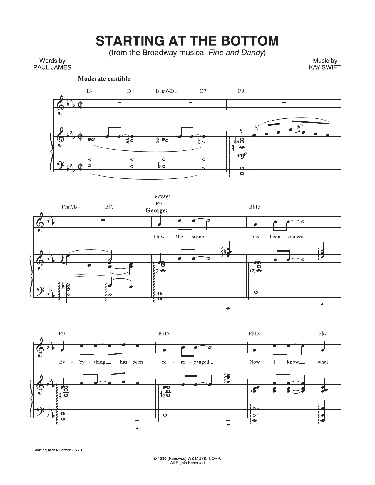 Kay Swift & Paul James Starting At The Bottom (from the musical Fine and Dandy) sheet music notes and chords arranged for Piano & Vocal