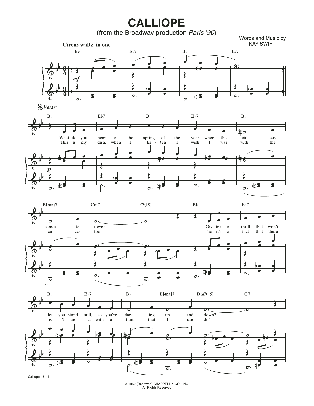 Kay Swift Calliope (from Paris '90) sheet music notes and chords arranged for Piano & Vocal