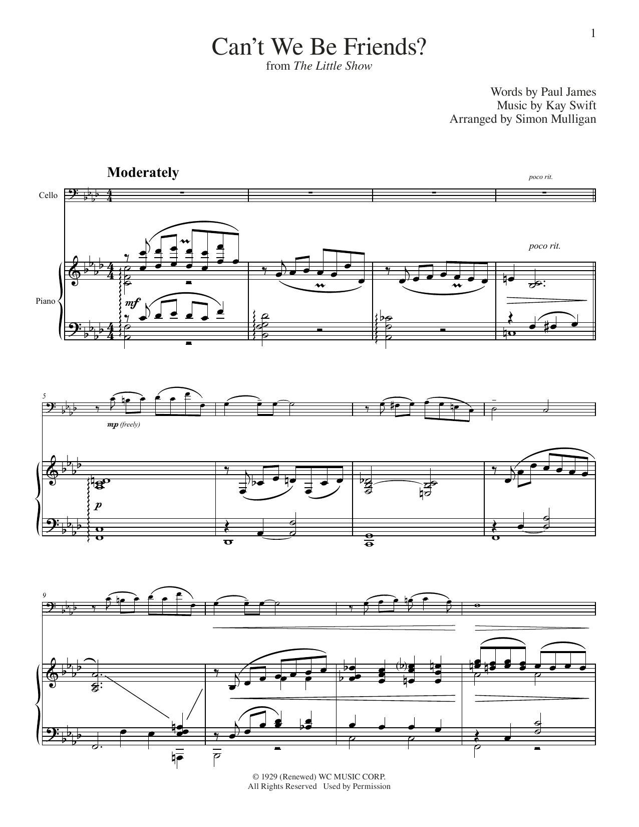 Kay Swift Can't We Be Friends (from The Little Show) (arr. Simon Mulligan) sheet music notes and chords arranged for Cello and Piano