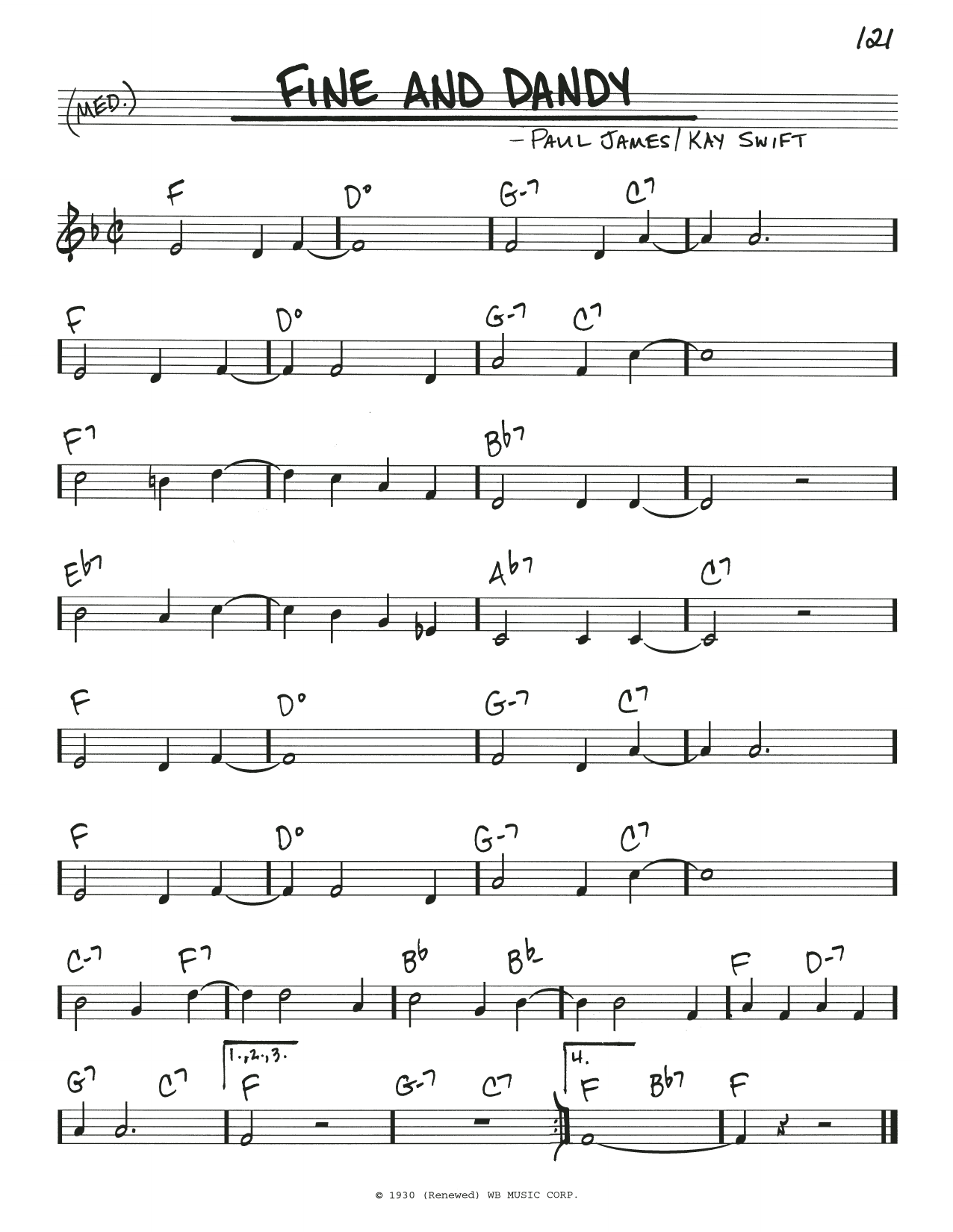 Kay Swift Fine And Dandy (from the musical Fine and Dandy) sheet music notes and chords arranged for Real Book – Melody & Chords