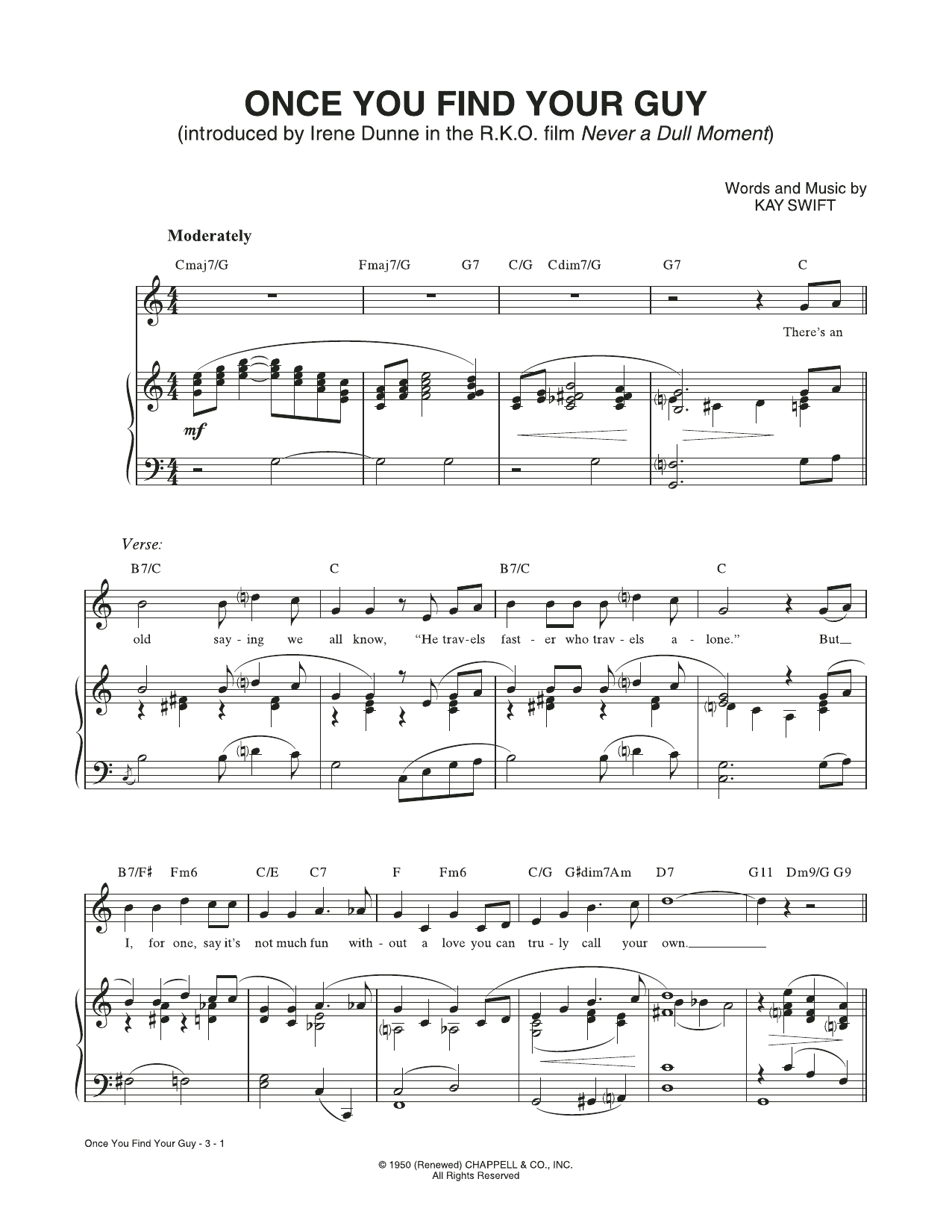 Kay Swift Once You Find Your Guy (from Never a Dull Moment) sheet music notes and chords arranged for Piano & Vocal