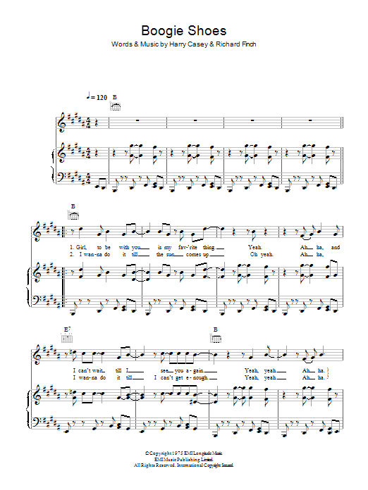 KC & The Sunshine Band Boogie Shoes sheet music notes and chords arranged for Piano, Vocal & Guitar Chords
