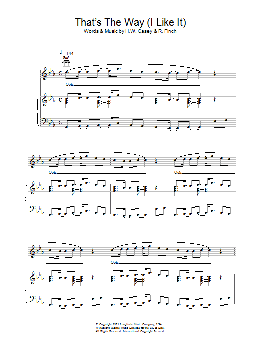 KC & The Sunshine Band That's The Way (I Like It) sheet music notes and chords arranged for Piano Chords/Lyrics
