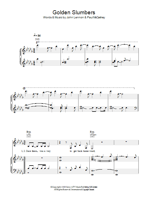 k.d. lang Golden Slumbers sheet music notes and chords arranged for Piano, Vocal & Guitar Chords