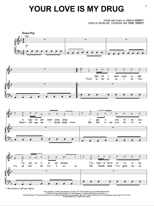 Ke$ha Your Love Is My Drug sheet music notes and chords arranged for Piano, Vocal & Guitar Chords (Right-Hand Melody)