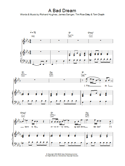 Keane A Bad Dream sheet music notes and chords arranged for Piano, Vocal & Guitar Chords