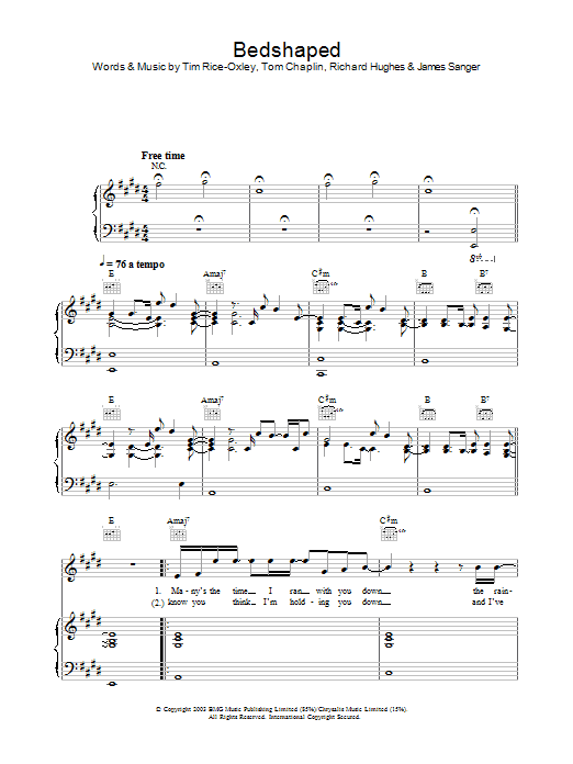 Keane Bedshaped sheet music notes and chords. Download Printable PDF.