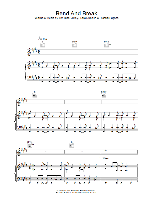 Keane Bend And Break sheet music notes and chords arranged for Piano, Vocal & Guitar Chords