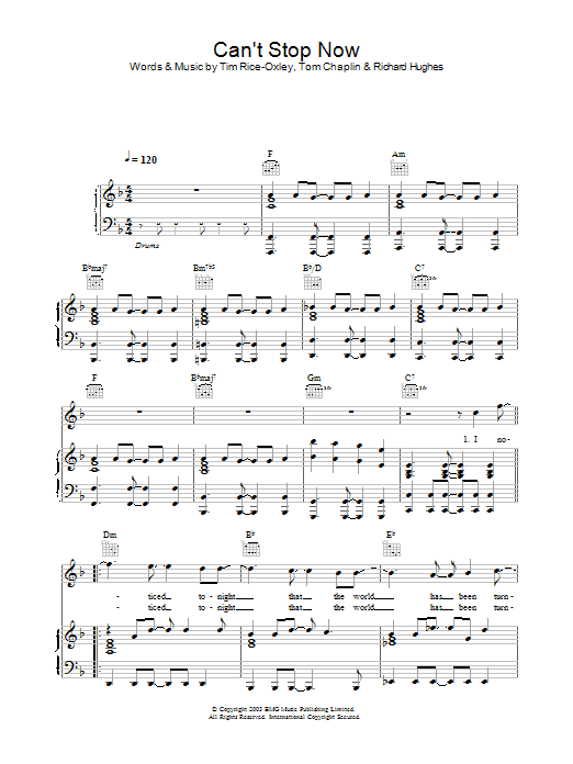 Keane Can't Stop Now sheet music notes and chords arranged for Clarinet Solo