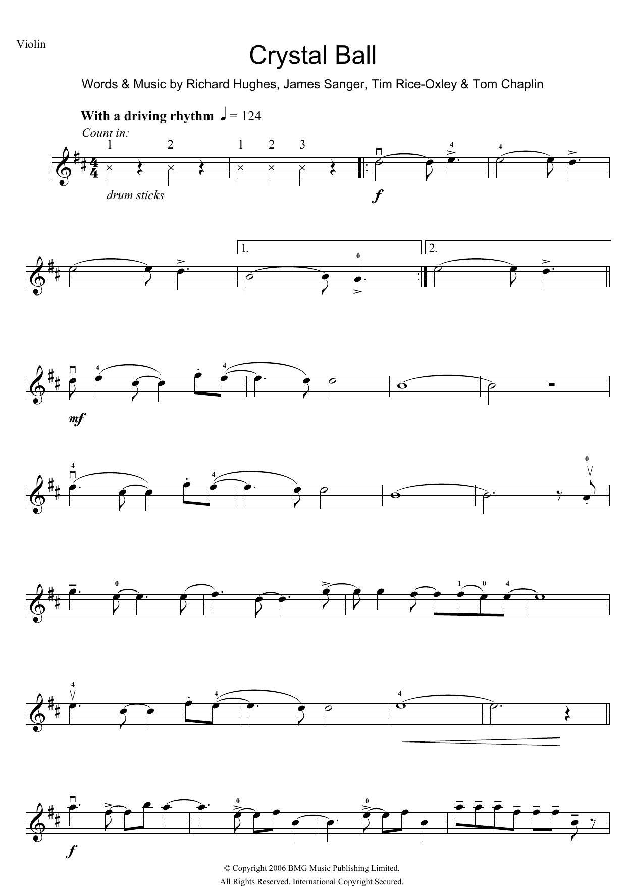 Keane Crystal Ball sheet music notes and chords arranged for Violin Solo