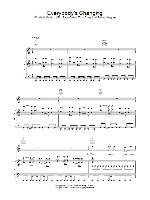 Keane Everybody's Changing sheet music notes and chords arranged for Clarinet Solo