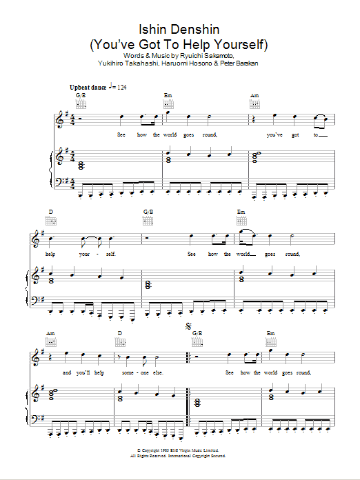 Keane Ishin Denshin (You've Got To Help Yourself) sheet music notes and chords arranged for Piano, Vocal & Guitar Chords