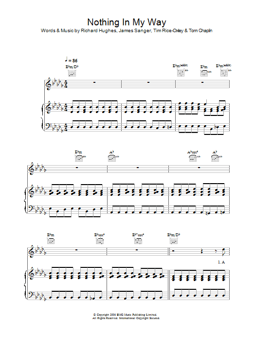 Keane Nothing In My Way sheet music notes and chords arranged for Piano, Vocal & Guitar Chords