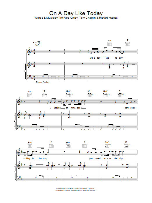 Keane On A Day Like Today sheet music notes and chords arranged for Alto Sax Solo