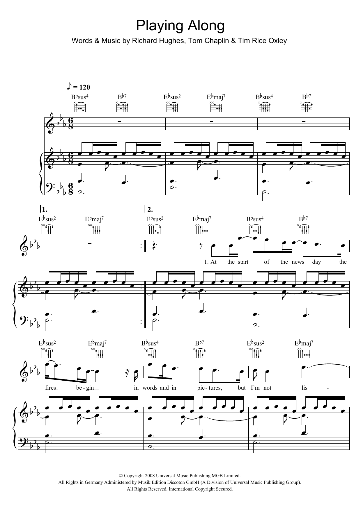 Keane Playing Along sheet music notes and chords arranged for Piano, Vocal & Guitar Chords