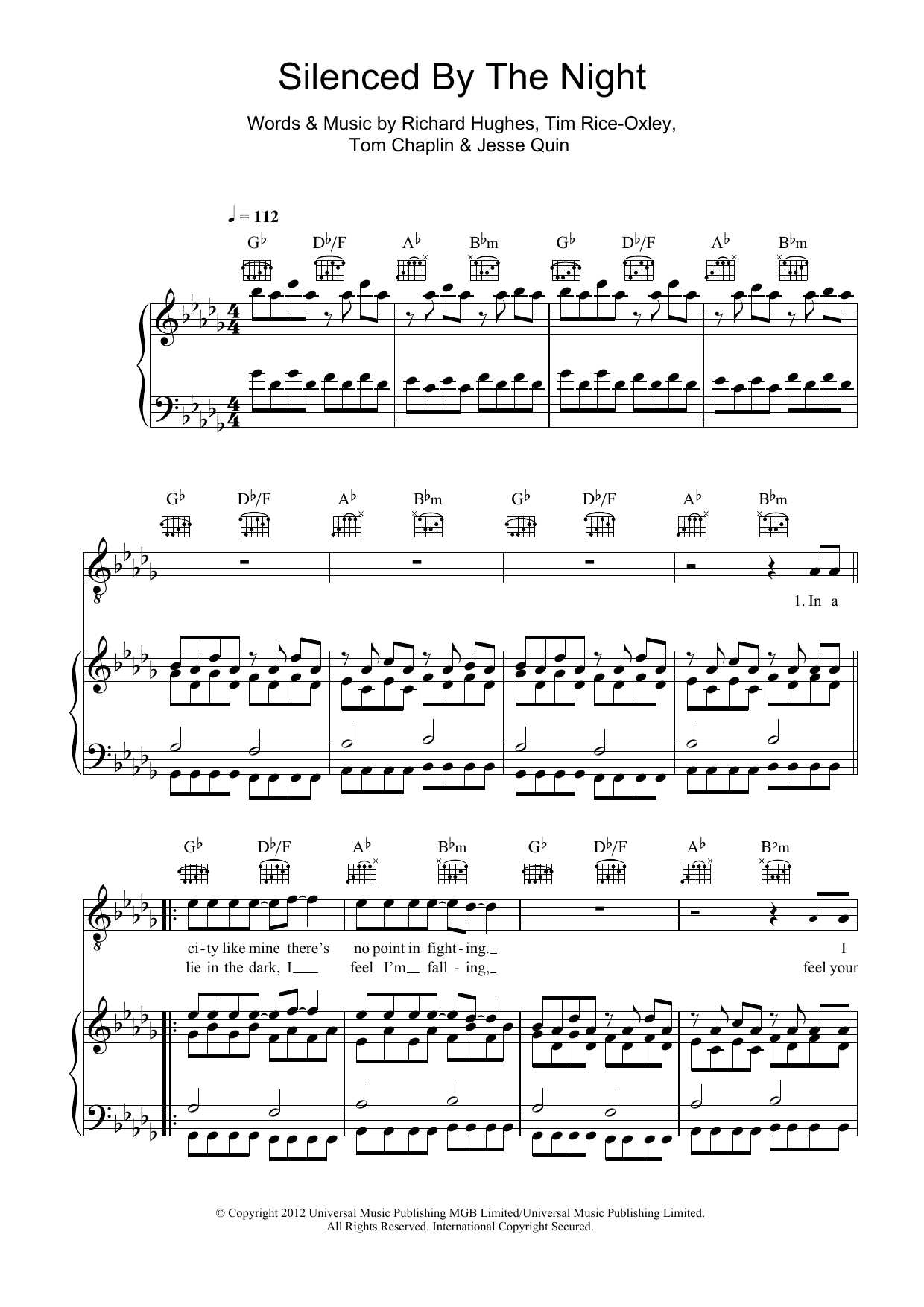 Keane Silenced By The Night sheet music notes and chords arranged for Piano, Vocal & Guitar Chords