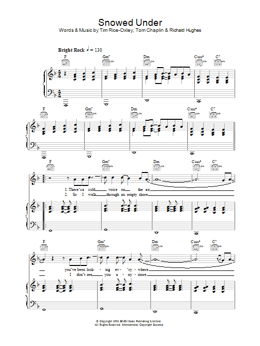Keane Snowed Under sheet music notes and chords arranged for Piano, Vocal & Guitar Chords