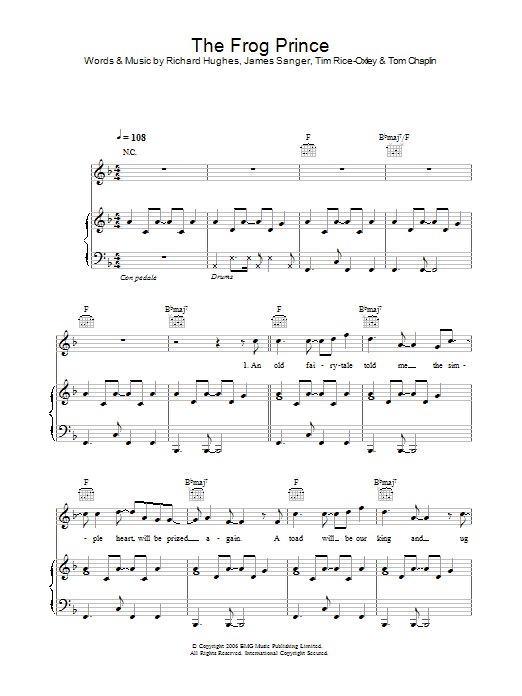 Keane The Frog Prince sheet music notes and chords arranged for Piano, Vocal & Guitar Chords