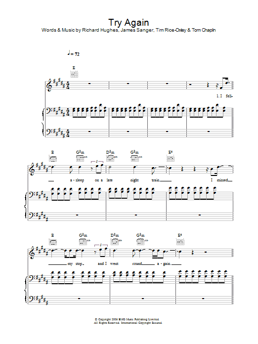 Keane Try Again sheet music notes and chords arranged for Flute Solo
