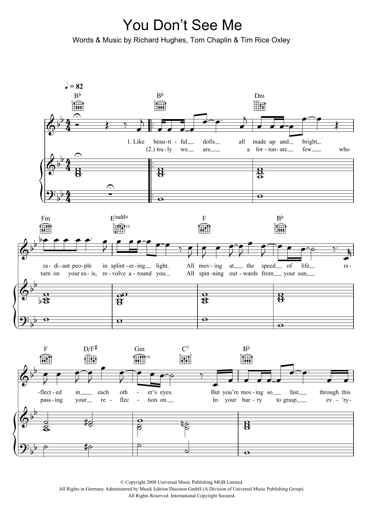 Keane You Don't See Me sheet music notes and chords arranged for Piano, Vocal & Guitar Chords